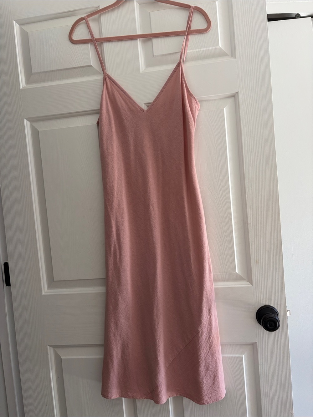 Rose-Pink Slip Midi Dress with V-Neck